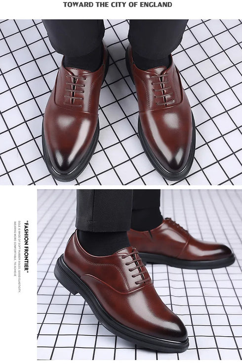 Elegant Men's Dress Shoes - Classic Formal Oxfords for Business, Office, and Wedding Occasions - Stylish Lace-up Casual Leather Footwear with Pointed Toe Design